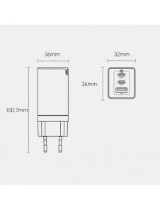 Baseus GaN3 Pro snabb universal GaN-laddare 2 x USB Typ C / USB 65W PD3.0, QC4.0 +, AFC svart + USB Typ C - USB Typ C-kabel 1m (