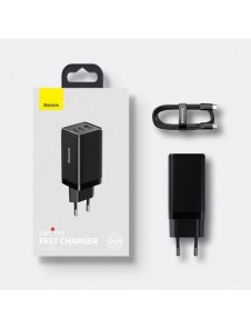 Baseus GaN3 Pro snabb universal GaN-laddare 2 x USB Typ C / USB 65W PD3.0, QC4.0 +, AFC svart + USB Typ C - USB Typ C-kabel 1m (