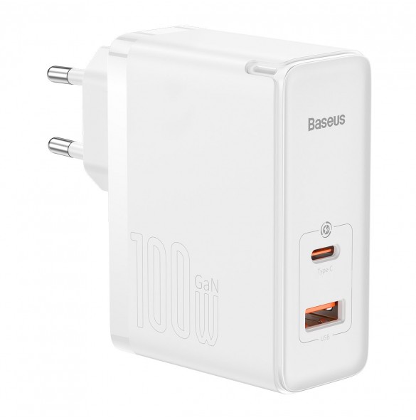 Baseus GaN5 Pro snabb universal väggladdare GaN USB Typ C / USB 100W PD3.0, QC4.0+, AFC vit (CCGP090202)