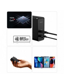 Baseus GaN5 Pro snabb universal väggladdare GaN USB Typ C / USB 100W PD3.0, QC4.0+, AFC vit (CCGP090202)