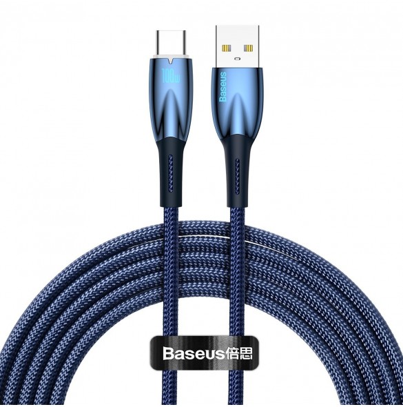 Baseus Glimmer Series Snabbladdningskabel USB-A - USB-C 100W 480Mbps 2m blå