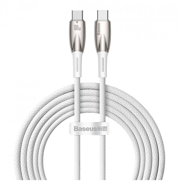 Baseus Glimmer Series Snabbladdningskabel USB-C 480Mbps PD 100W 2m Vit