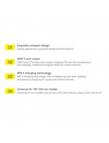Baseus Golden Contactor Pro billaddare USB-A + 2x USB-C 65W mörkgrå (CGJP010013)