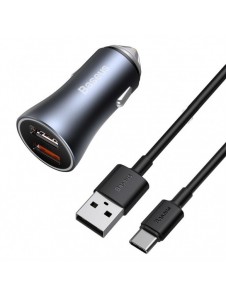 Baseus Golden Contactor Pro snabb billaddare 2x USB 40 W Snabbladdning SCP FCP AFC + USB-kabel - USB Typ C grå (TZCCJD-A0G)