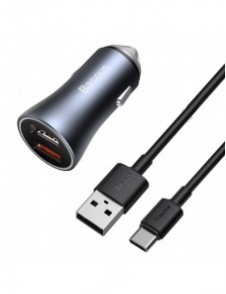 Baseus Golden Contactor Pro snabb billaddare 2x USB 40 W Snabbladdning SCP FCP AFC + USB-kabel - USB Typ C grå (TZCCJD-A0G)