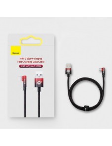 Baseus MVP 2 armbåge rätvinklad strömförsörjningskabel med sido-USB/USB Type C-kontakt 1m 100W 5A Röd (CAVP000420)