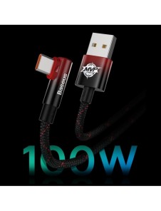 Baseus MVP 2 armbåge rätvinklad strömförsörjningskabel med sido-USB/USB Type C-kontakt 1m 100W 5A Röd (CAVP000420)