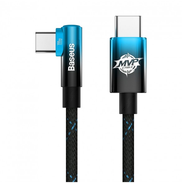 Baseus MVP Vinklad armbågskabel Strömförsörjningskabel med sidokontakt USB Typ C / USB Typ C 2m 100W 5A blå (CAVP000721)
