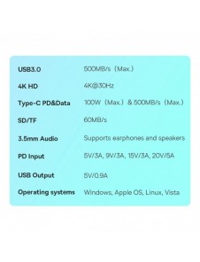 Baseus PadJoy universal 6in1 USB-C USB-C HUB för surfplatta / smartphone - mörkgrå