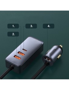Baseus Share Together billaddare 3x USB / USB Typ C 120W PPS Quick Charge Power Delivery grå (CCBT-B0G)