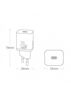 Baseus Super Si 1C snabbladdare USB Typ C 20 W Strömförsörjning vit (CCSUP-B02)
