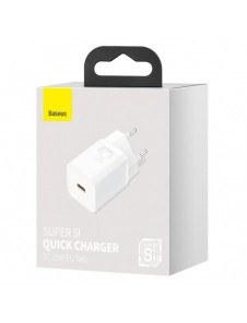 Baseus Super Si 1C snabb väggladdare USB Typ C 25W Power Delivery Quick Charge vit (CCSP020102)