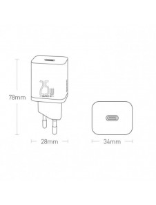 Baseus Super Si 1C snabb väggladdare USB Typ C 25W Power Delivery Quick Charge vit (CCSP020102)