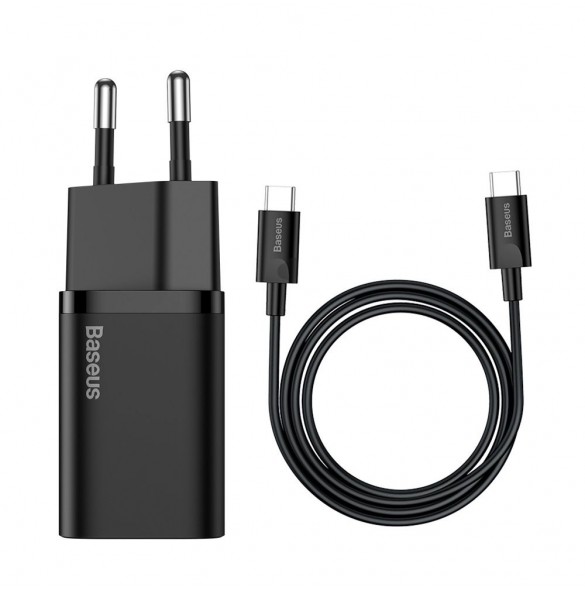 Baseus Super Si snabbladdare Quick Charge 3.0 Strömförsörjning 25W 3A + Kabel USB Typ C - USB Typ C 3A 1m svart (TZCCSUP-L01)