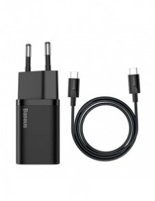 Baseus Super Si snabbladdare Quick Charge 3.0 Strömförsörjning 25W 3A + Kabel USB Typ C - USB Typ C 3A 1m svart (TZCCSUP-L01)