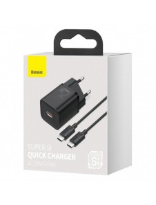 Baseus Super Si snabbladdare Quick Charge 3.0 Strömförsörjning 25W 3A + Kabel USB Typ C - USB Typ C 3A 1m svart (TZCCSUP-L01)
