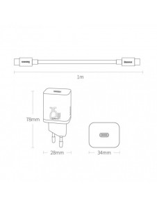 Baseus Super Si snabbladdare Quick Charge 3.0 Strömförsörjning 25W 3A + Kabel USB Typ C - USB Typ C 3A 1m svart (TZCCSUP-L01)