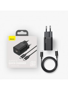 Baseus Super Si snabbladdare Quick Charge 3.0 Strömförsörjning 25W 3A + Kabel USB Typ C - USB Typ C 3A 1m svart (TZCCSUP-L01)
