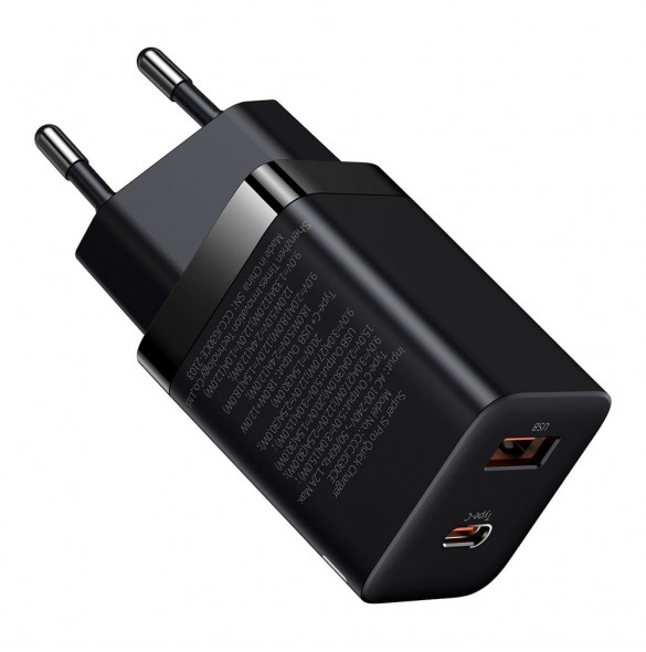 Baseus Super Si Pro snabbladdare USB / USB Typ C 30W Strömförsörjning Snabbladdning svart (CCSUPP-E01)