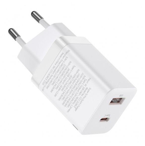 Baseus Super Si Pro USB / USB Typ C Snabbladdare 30W Strömförsörjning Snabbladdning vit (CCSUPP-E02)