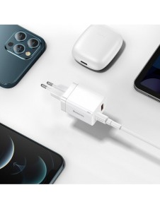 Baseus Super Si Pro USB / USB Typ C Snabbladdare 30W Strömförsörjning Snabbladdning vit (CCSUPP-E02)