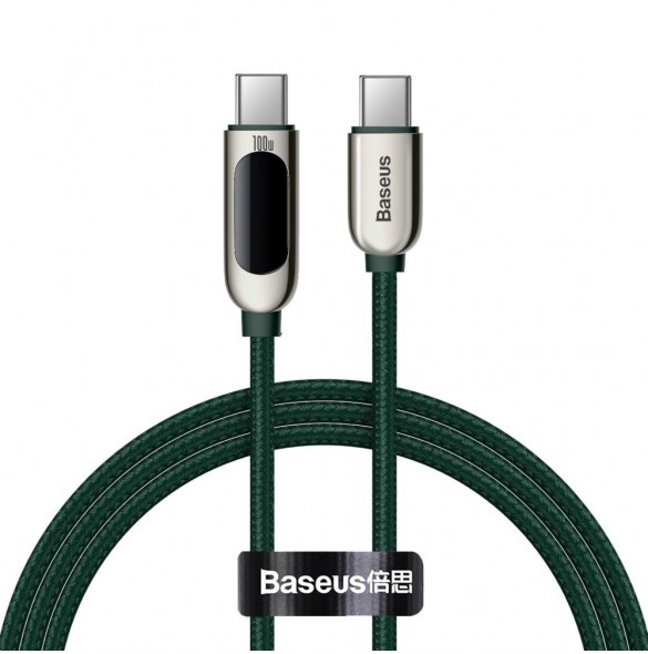 Baseus USB Typ C - USB Typ C-kabel 100 W (20 V / 5 A) 1 m Strömförsörjning med skärm effektmätare grön (CATSK-B06)