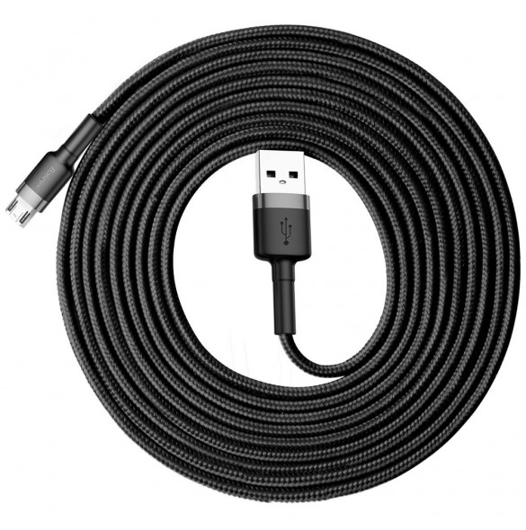 Baseus Cafule Kabel slitstark nylonkabel USB / micro USB 2A 3M svart-grå (CAMKLF-HG1)