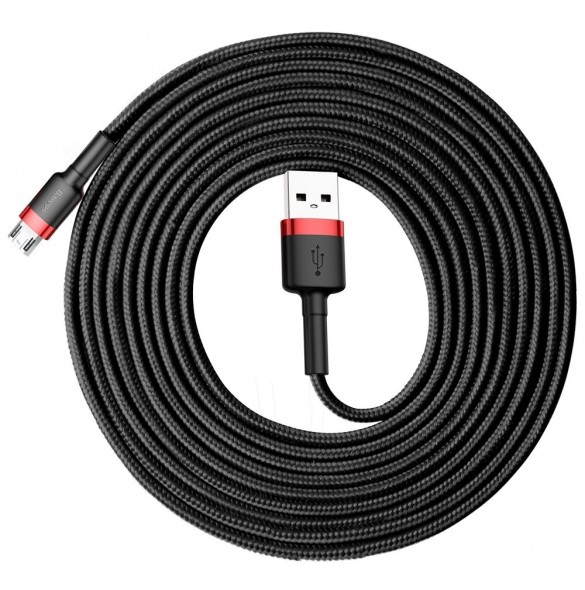Baseus Cafule Kabel slitstark nylonkabel USB / micro USB 2A 3M svart-röd (CAMKLF-H91)