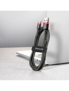 Baseus Cafule Kabel slitstark nylonkabel USB / micro USB 2A 3M svart-röd (CAMKLF-H91)