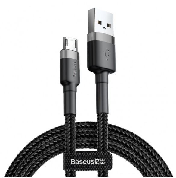 Baseus Cafule Kabel slitstark nylonkabel USB / micro USB QC3.0 2.4A 0.5M svart-grå (CAMKLF-AG1)