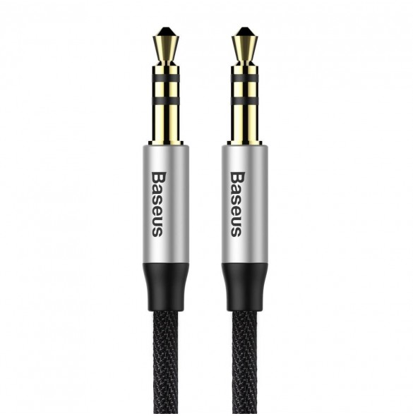 Baseus Yiven M30 stereo AUX 3,5 mm ljudkabel hane minijack 1m silver-svart (CAM30-BS1)