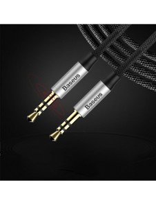 Baseus Yiven M30 stereo AUX 3,5 mm ljudkabel hane minijack 1m silver-svart (CAM30-BS1)
