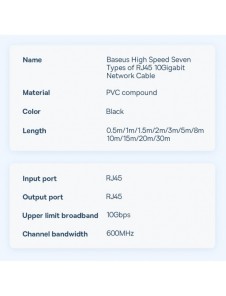 Baseus Speed Seven nätverkskabel RJ45 10Gbps 1,5m svart (WKJS010201)