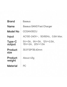Baseus GaN3 snabbladdare 30W svart (CCGN010101)