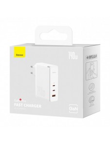 Baseus GaN5 Pro snabbladdare 2xUSB-C+USB 140W EU vit (CCGP100202)