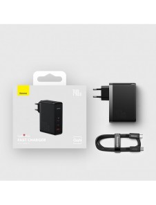 Baseus GaN5 Pro snabbladdare 2xUSB-C+USB 140W EU vit (CCGP100202)