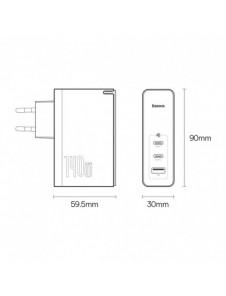 Baseus GaN5 Pro snabbladdare 2xUSB-C+USB 140W EU vit (CCGP100202)
