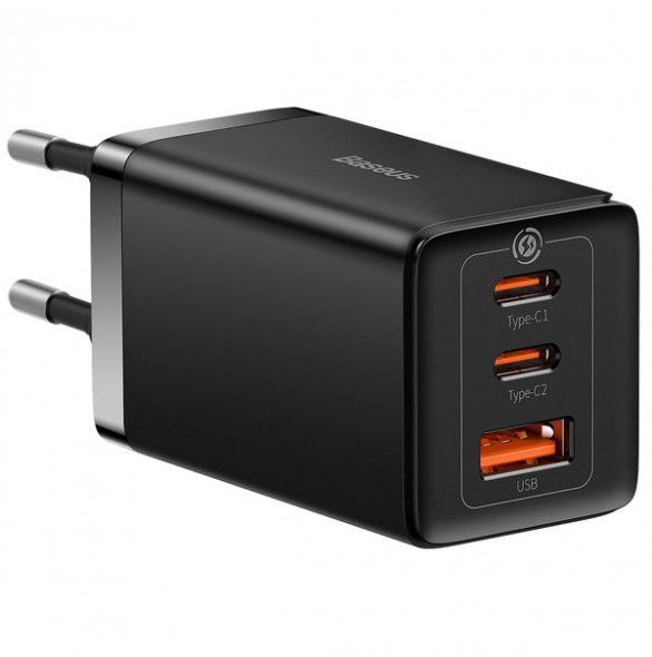 GaN 2xUSB C 1xUSB 65W snabbladdare Baseus GaN5 Pro + USB C - USB C 100W kabel - svart