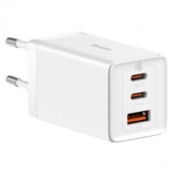 GaN 2xUSB C 1xUSB 65W snabbladdare Baseus GaN5 Pro + USB C - USB C 100W kabel - vit