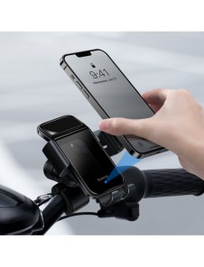 Baseus elcykel smartphonehållare med inbyggd solpanel 150mAh svart (SUZG010001)