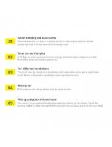 Baseus elcykel smartphonehållare med inbyggd solpanel 150mAh svart (SUZG010001)