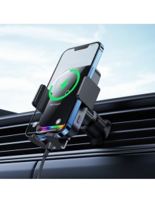 Baseus Halo telefonhållare med 15W induktiv laddare för galler - svart