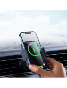 Baseus Halo telefonhållare med 15W induktiv laddare för galler - svart