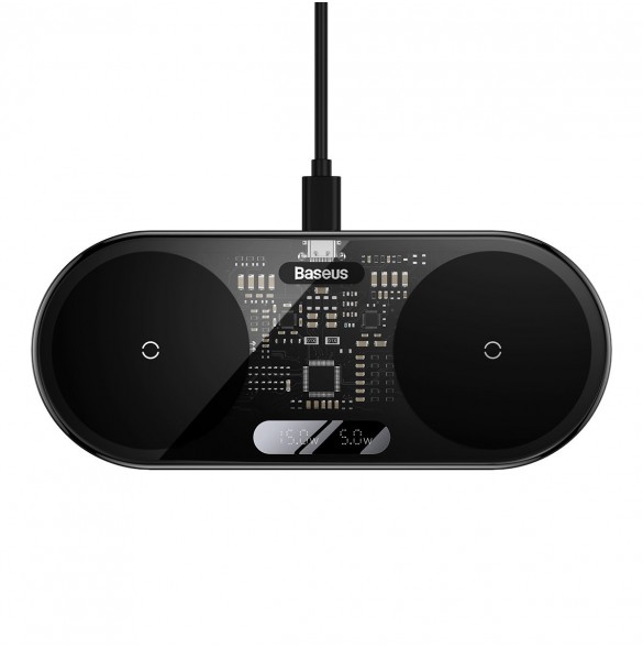 Baseus Digital LED Display dubbel trådlös laddare med digital display 20W svart (WXSX010101)