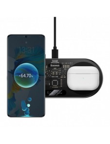 Baseus Digital LED Display dubbel trådlös laddare med digital display 20W svart (WXSX010101)