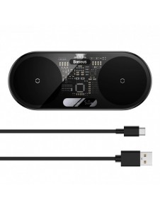 Baseus Digital LED Display dubbel trådlös laddare med digital display 20W svart (WXSX010101)