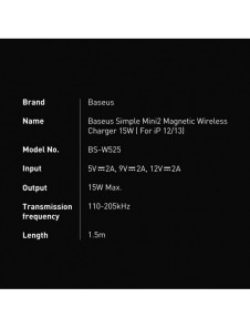 Baseus Simple Mini2 15W magnetisk Qi trådlös laddare kompatibel med MagSafe Black (CCJJ010001)