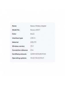 Baseus BA07 Bluetooth USB-adapter - svart