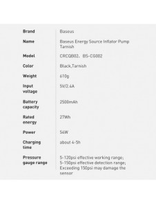 Baseus mini bilkompressor däckpump med batteri 2500mAh 54W svart (CRNL040001)