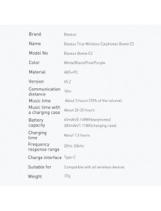 Baseus Bowie E2 TWS Bluetooth 5.2 trådlösa hörlurar Vattentäta IP55 Rosa (NGTW090004)